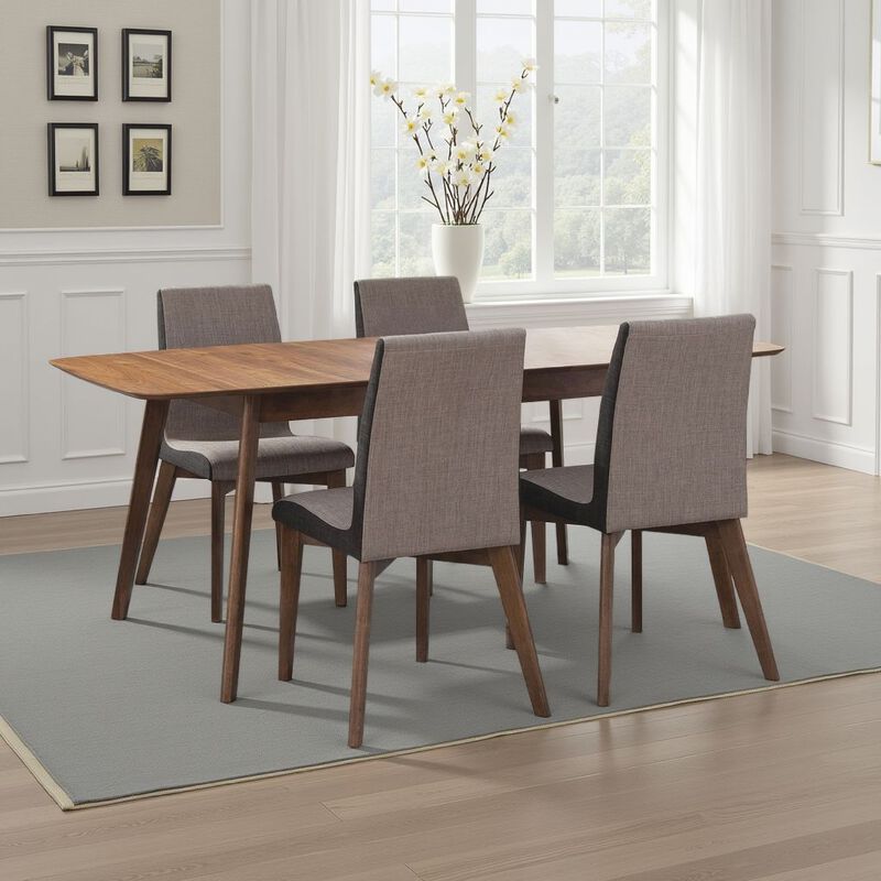 Bera 5pc Dining Set w 4 Chairs, 59-75 Inch Extendable, Walnut Brown, Gray - Benzara