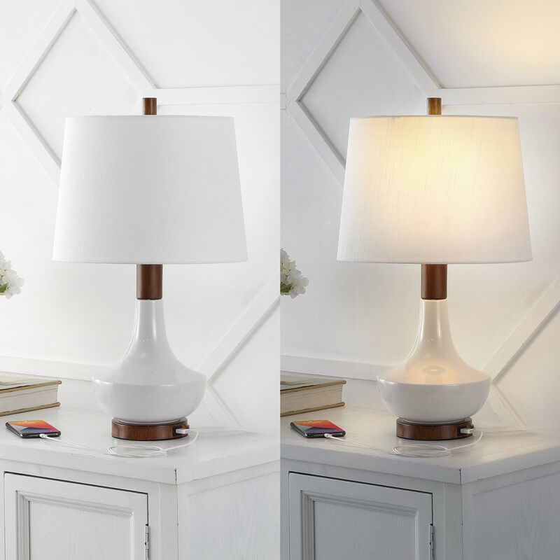 Finn Vintage Minimalist Iron/Ceramic LED Mini Table Lamp with USB Charging Port