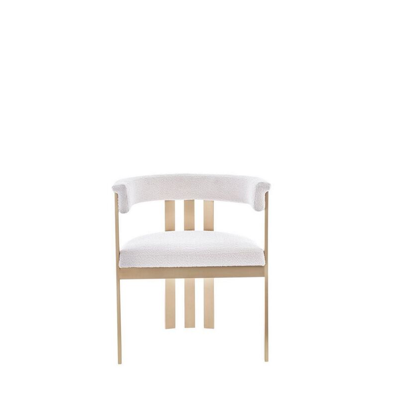 25 Inch Dining Chair, Contemporary Art Style, Sherpa Velvet, Beige, Gold - Benzara image number 1