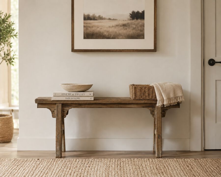 Vintage Solid Wood Accent Bench in Weathered Natural