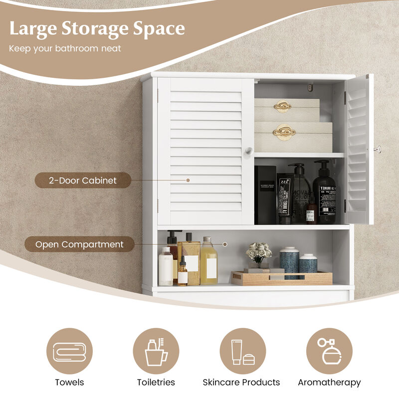 Over The Toilet Storage Cabinet with Double Doors and Adjustable Shelf
