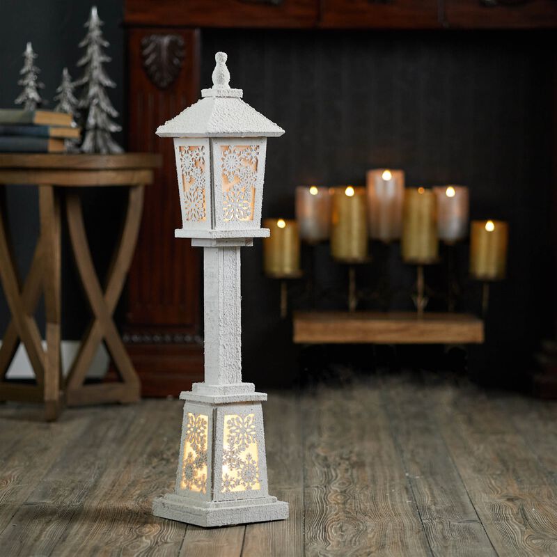 LED Winter Lantern Post  &ndash; Lighted Christmas Decoration for Porch, Entryway, or Indoor Holiday Display