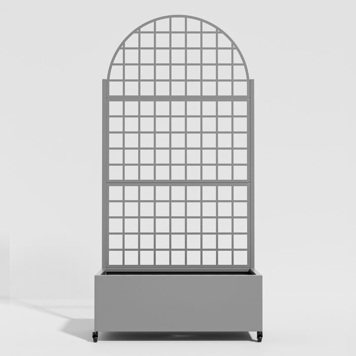 71*35.5 Iron Art Gray Arched Planter Box with Climbing Frame (Checkerboard Pattern)