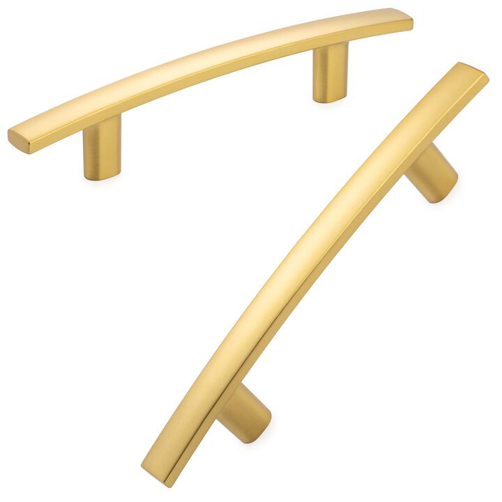 KOOFIZO Solid Curved Bar Cabinet Pull - Brushed Gold Furniture Arch Handle, 3 Inch/76mm Screw Hole Center, 10-Pack for Kitchen C