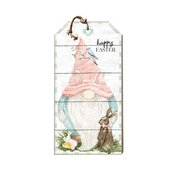 17" Pink and White "Happy Easter" Gnome Hanging Tag Sign