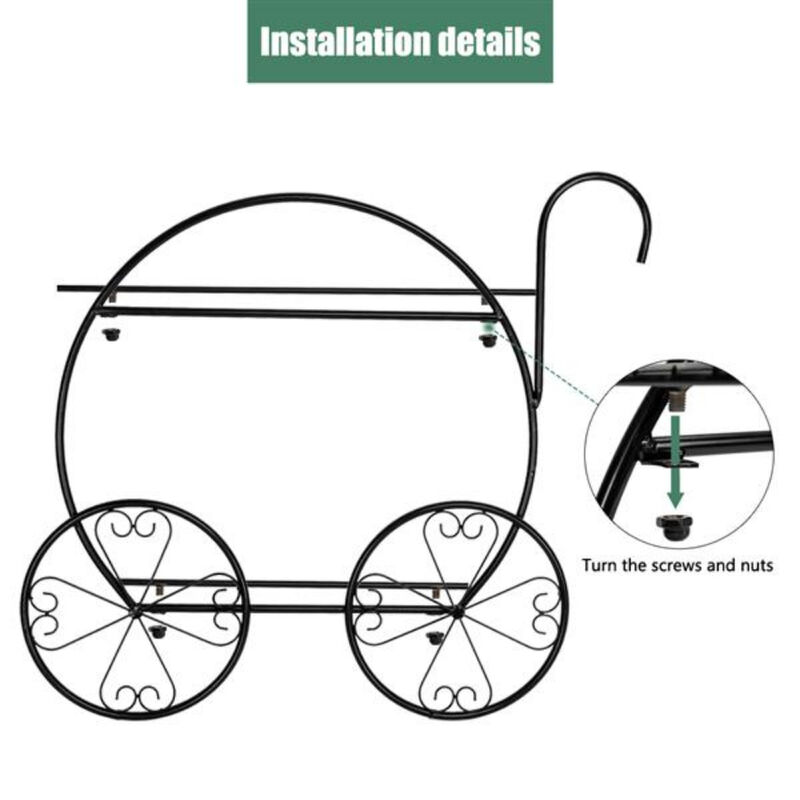 Rolling Cart-Style Plant Stand, 2-Layer Metal Flower Pot Holder for Home & Balcony