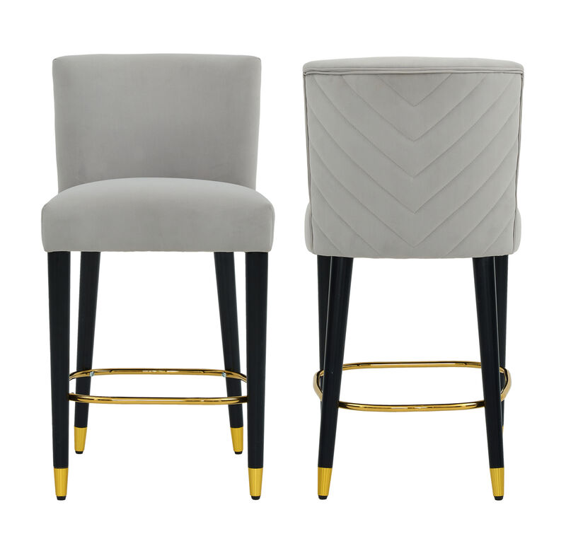 Christopher Knight Home Casper Modern Upholstered Rubberwood Barstool with Gold Circular Footrest (Set of 2) image number 0
