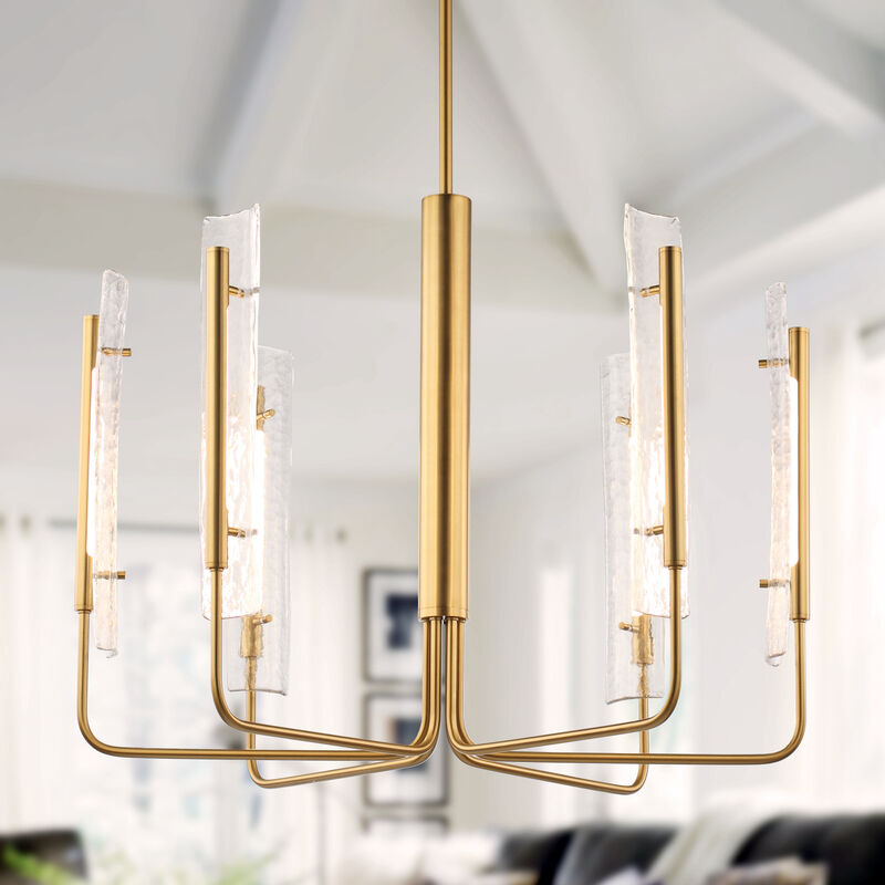 33.7 in. 6-Light Gold Ceiling Light with Glass Shade