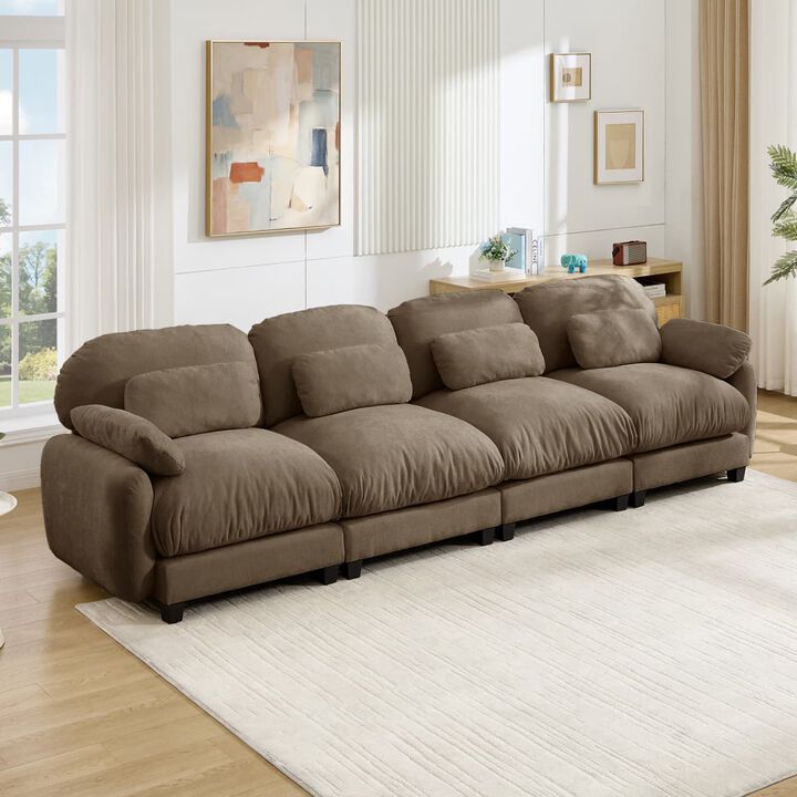 4 seat oversized modular sofa couch, Chenille cloud sofa with deep seats and lumbar pillows, Modern sofa couch for spacious living room