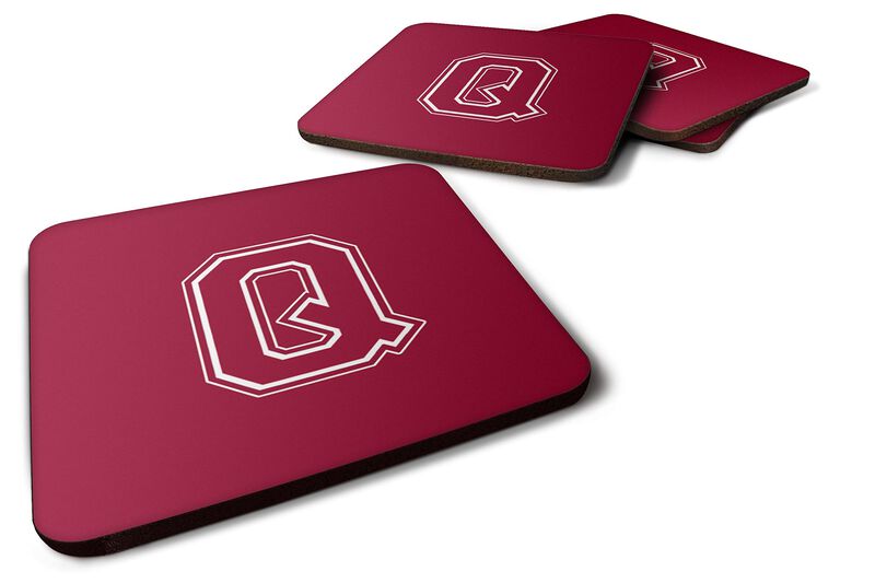 Caroline's Treasures CJ1032-QFC Monogram-Maroon and White Foam Coasters (Set of 4), Initial Letter Q, 3.5 H x 3.5 W, Multicolor