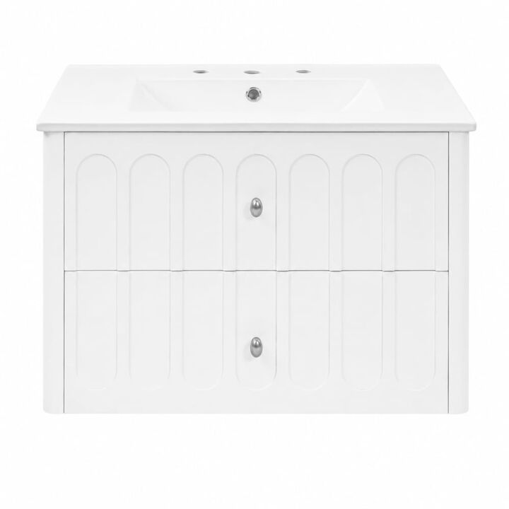 ELEMENT ACE 30 Inch Modern Wall-Mounted Floating Bathroom Vanity with Ceramic Sink, Soft-Close Drawers, Round Edges, Oval Knobs Ideal for Small Compact Bathrooms