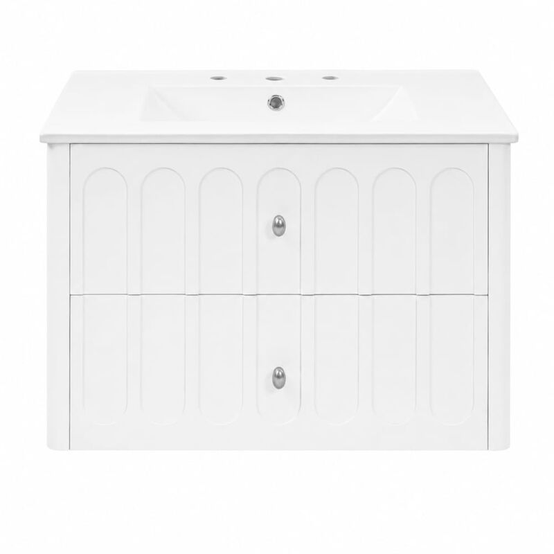 ELEMENT ACE 30 Inch Modern Wall-Mounted Floating Bathroom Vanity with Ceramic Sink, Soft-Close Drawers, Round Edges, Oval Knobs Ideal for Small Compact Bathrooms image number 0