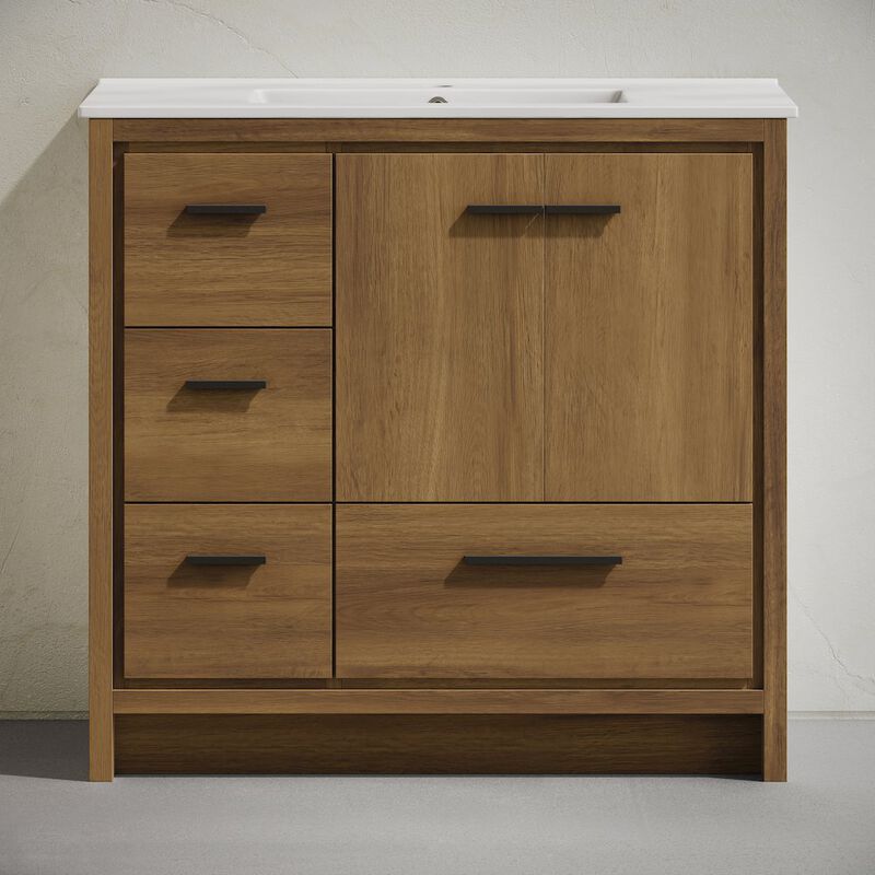 Virage 36" Freestanding Bathroom Vanity in Brown Oak with Sink Top image number 4