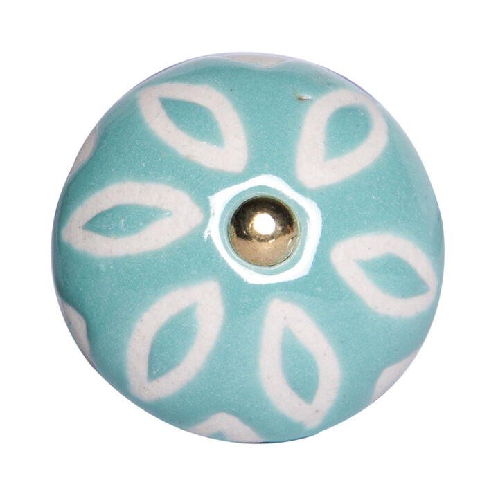 HomeRoots Set of Eight Turquoise And White Ceramic And Metal Drawer Pull Knobs