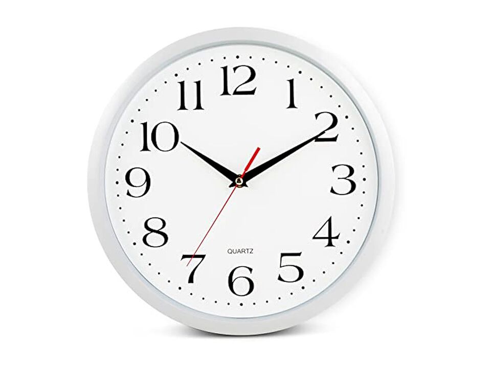 White Sweep Black Hands Wall Clock 12 Inch Silent Non Ticking Easy Read