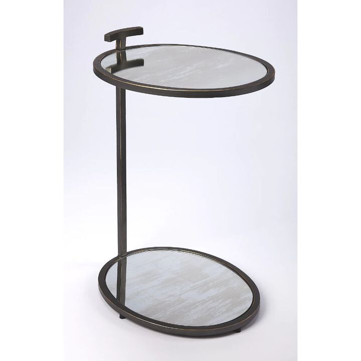 Homezia 23" Black Mirrored Oval End Table With Shelf