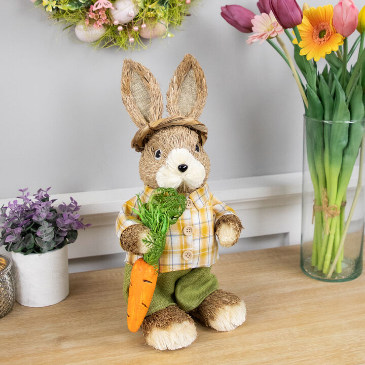 Rustic Boy Rabbit with Carrot Standing Easter Figure - 13.75" - Brown and Yellow