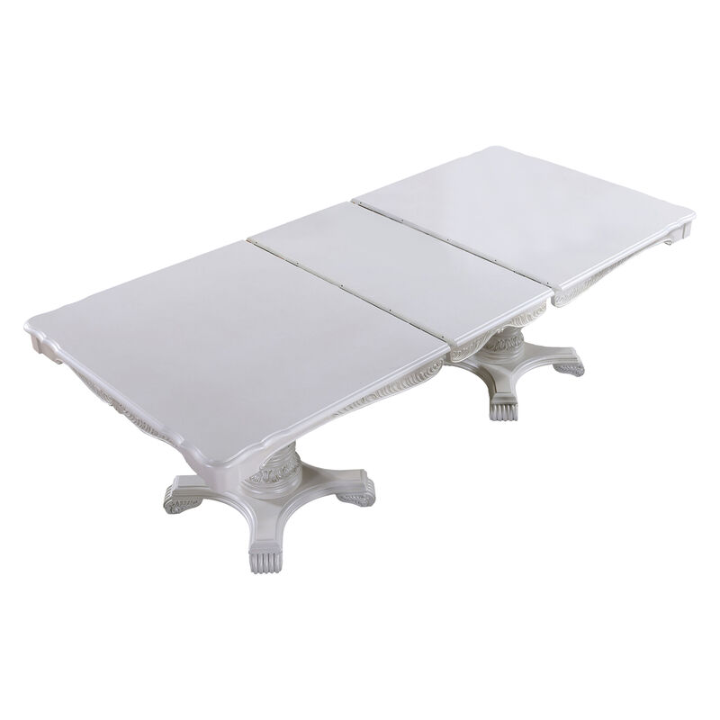 Zenie Dining Table, Extension Leaf, 77-95 Inch, Classic White Solid Wood image number 0