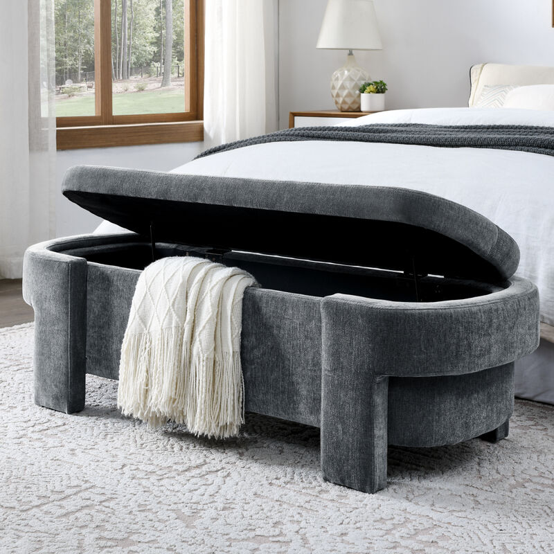 Chenille Upholstered Bench With Large Storage Space For The Living Room, Entryway And Bedroom