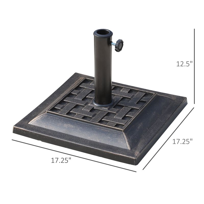20 lbs Square Resin Umbrella Base Stand Market Parasol Holder with Beautiful Decorative Pattern & Easy Setup, for Î¦1.5", Î¦1.89" Bronze