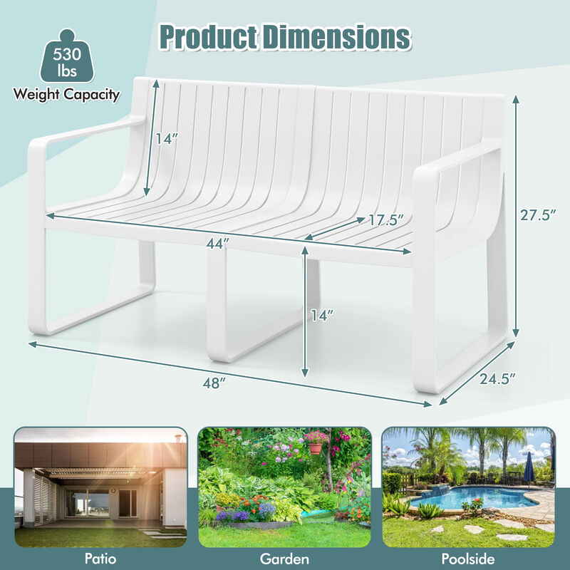 Backyard 2-Person Plastic Bench with Water-Resistant Finish and Curved Back