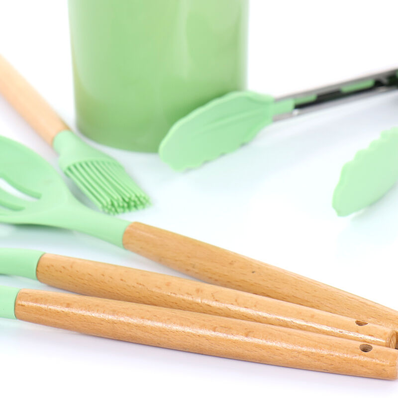 MegaChef Mint Green Silicone and Wood Cooking Utensils, Set of 12