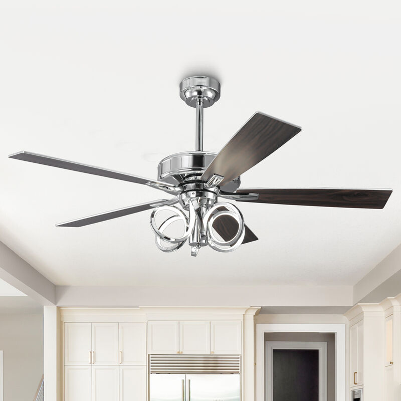 52 in. Chrome Reversible Blades 6-Speed Ceiling Fan with Light and Remote