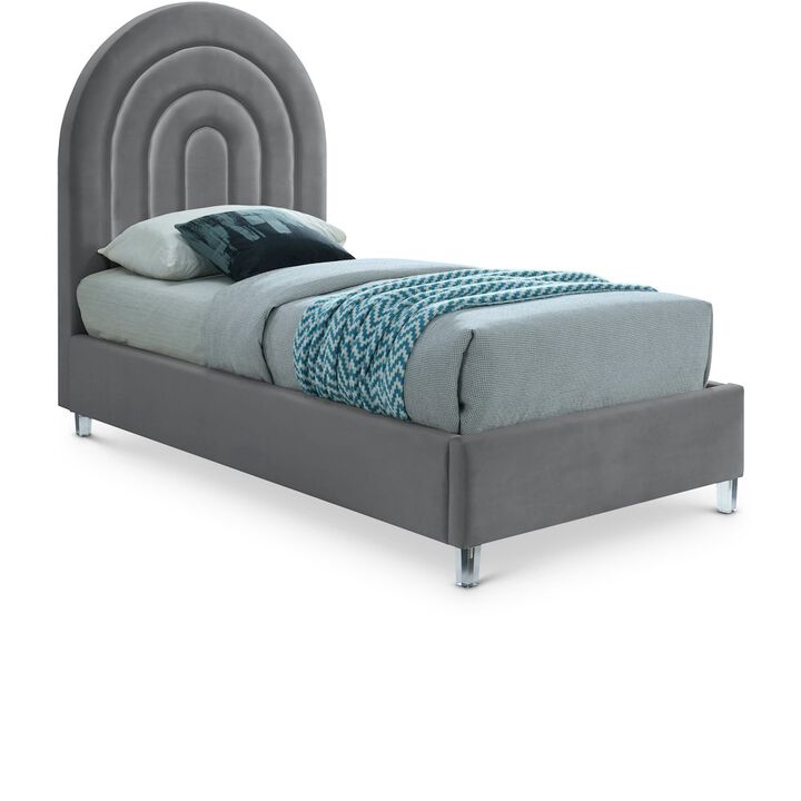 Meridian Furniture Rainbow Grey Velvet Twin Bed