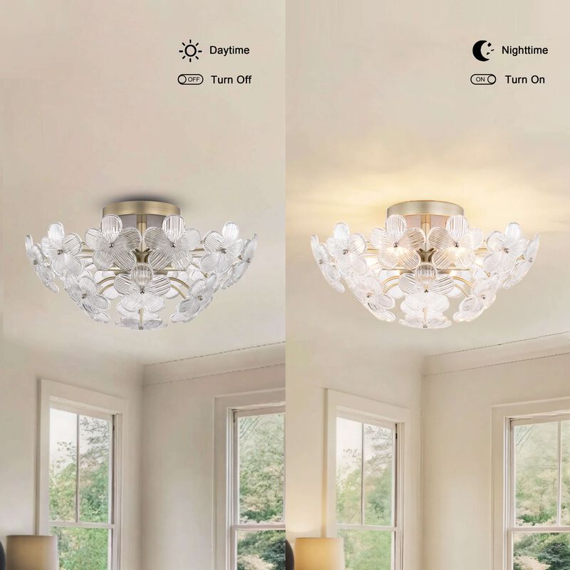 Coral Brushed Silver-ish Champagne Modern 6-Light 17.7" Glam Clear Glass Flower Crystal Flush Mount image number 9