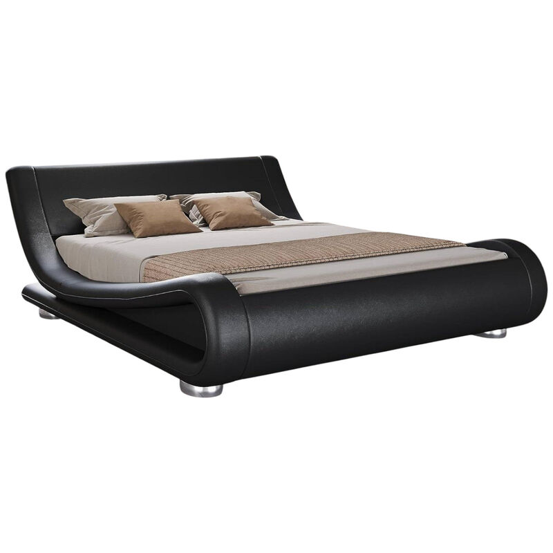 Modern Upholstered Platform Bed Frame with Sleigh Curved Headboard &ndash; Contemporary Comfort with a Timeless Silhouette