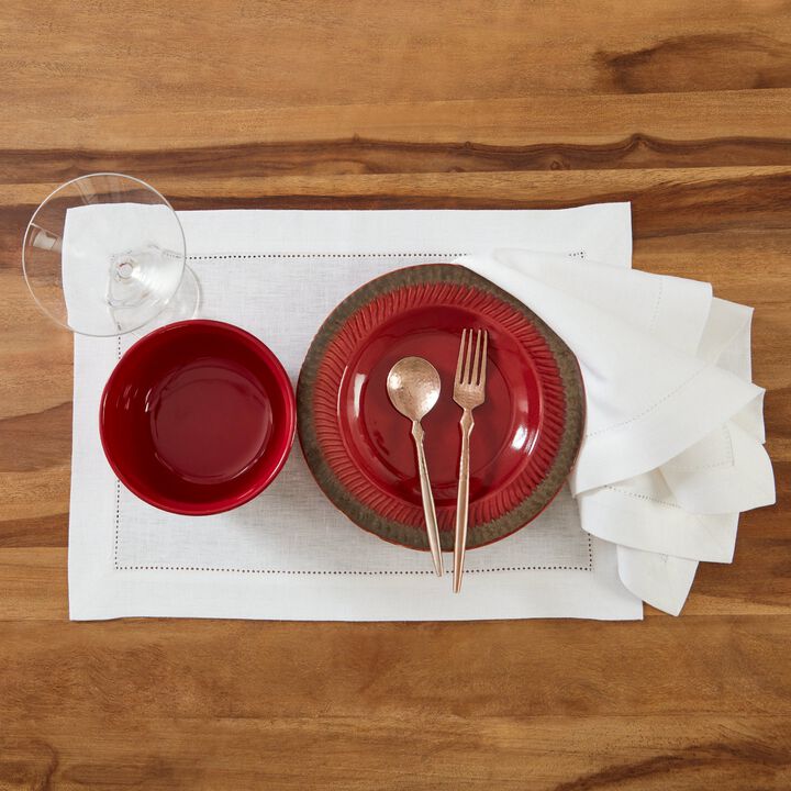 Solino Home 100% Pure Linen Dinner Napkins Set of 4 - Medium Weight Hemstitch