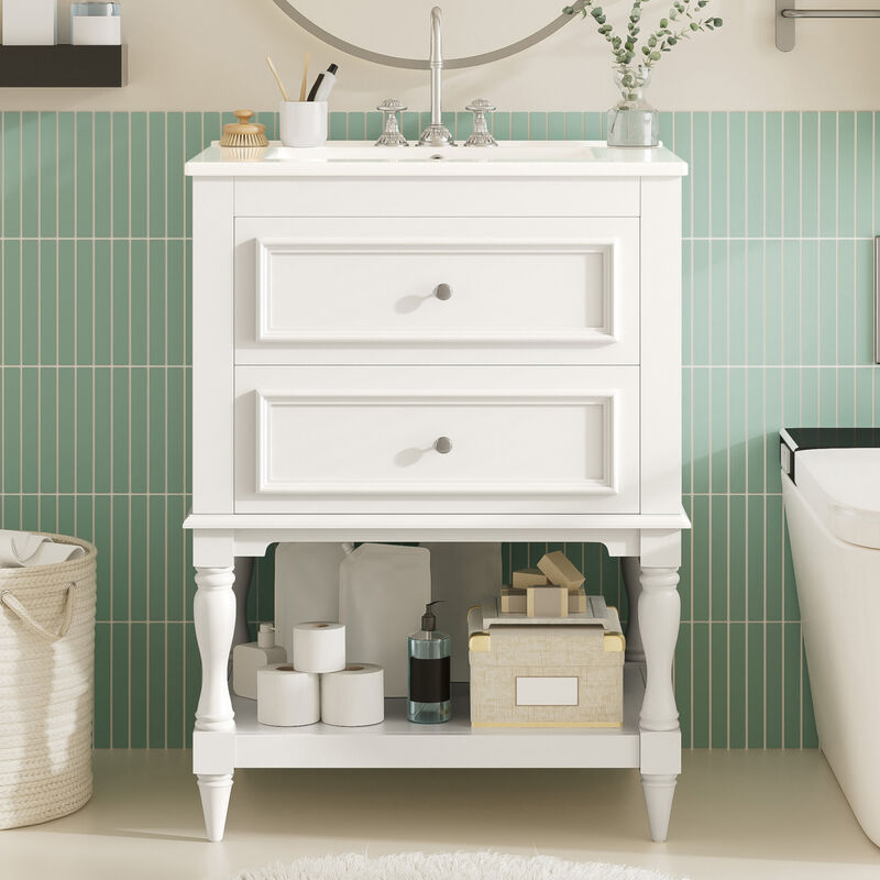 ELEMENT ACE Bathroom Vanity with Ceramic Sink, Bathroom Storage Cabinet with Open Shelf and Drawers for Functional Bathroom Organization and Decor image number 1