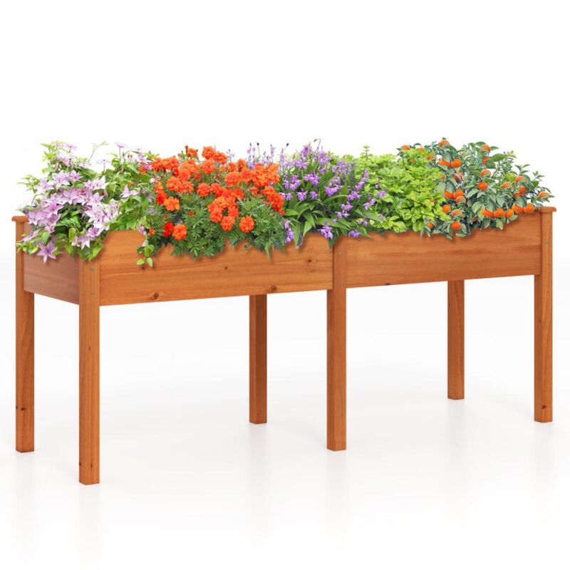 Hivvago Fir Wood Outdoor Raised Garden Bed with Divider Panel and Drainage Holes