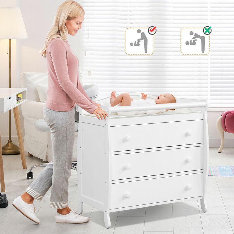 Baby Changing Table Infant Diaper with 3 Drawers and Safety Belt
