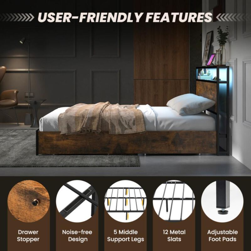 Hivvago Bed Frame with Smart LED Lights and Storage Drawers
