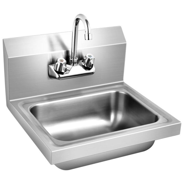 Hivvago Stainless Steel Sink Wall Mount Hand Washing Sink with Faucet and Back Splash