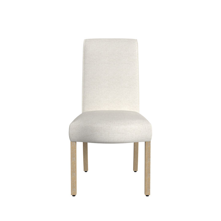 Jay Dining Chair Set of 2, Scalloped Details, Cream White Woven Fabric