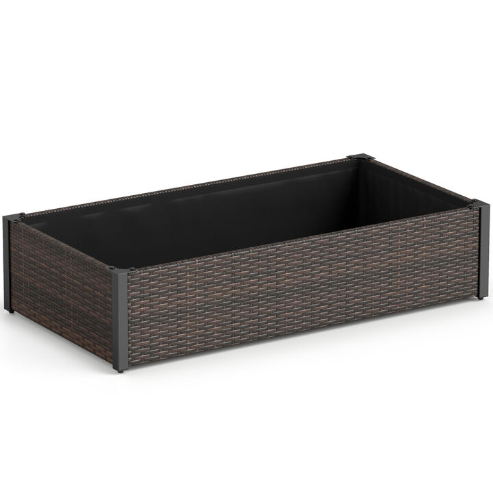 PE Rattan Raised Garden Bed with Open-Ended Base for Outdoor Plants