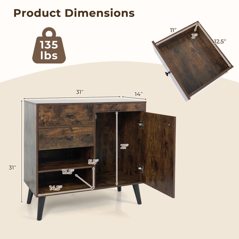 Modern Sideboard Storage Cabinet with 2 Drawers and Open Shelves image number 2