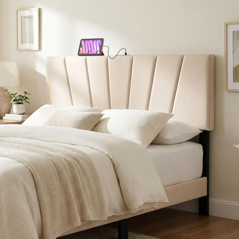 Geometric Headboard for Queen and Full Beds with Upholstered Design image number 6