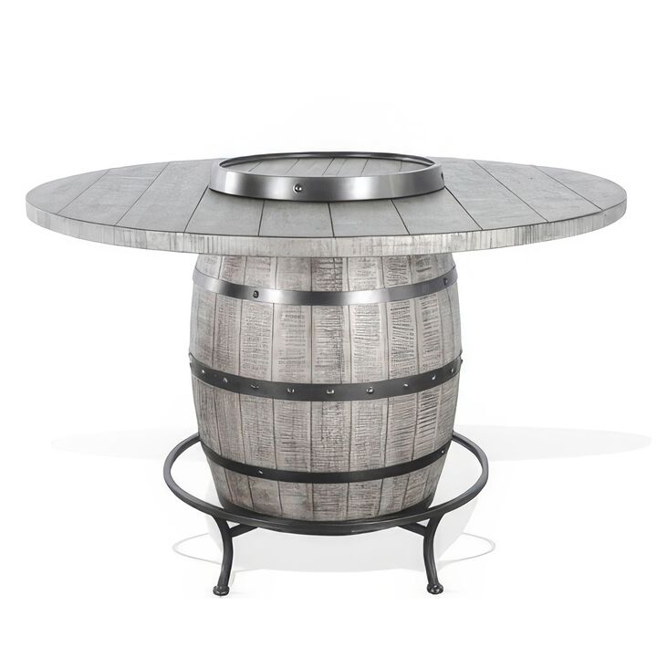 Zeka Counter Pub Dining Table, Gray Barrel Base w Lazy Susan, 54 Inch