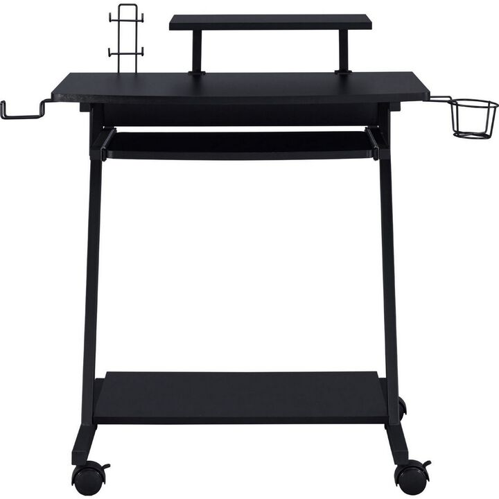 Gaming Desk with Metal Frame and Casters, Black-Benzara