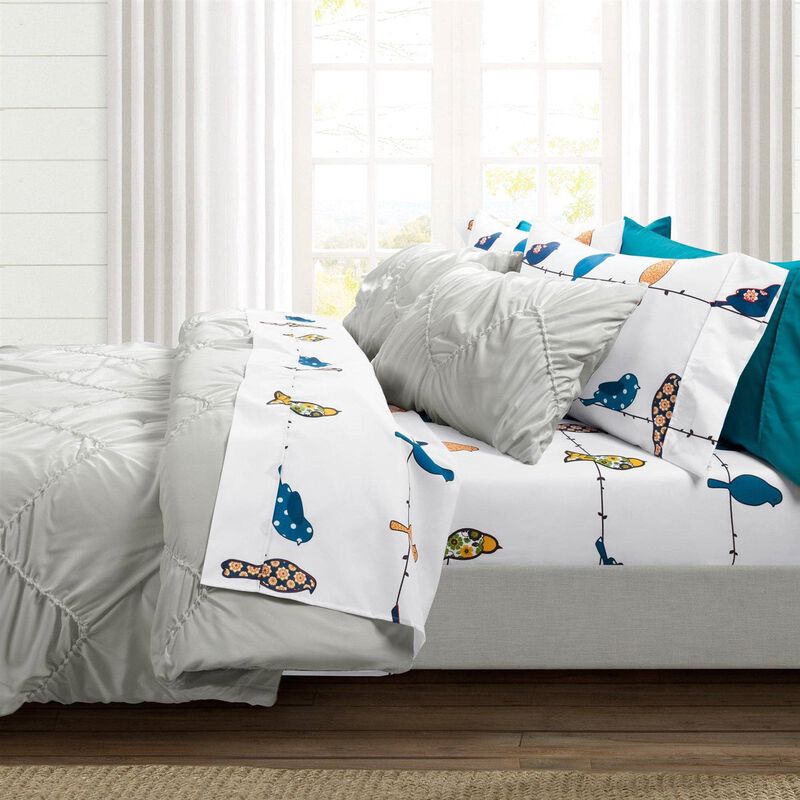 Floral Birds on Wire 6 Piece Sheet Set Soft Polyester Bedding for Bedroom