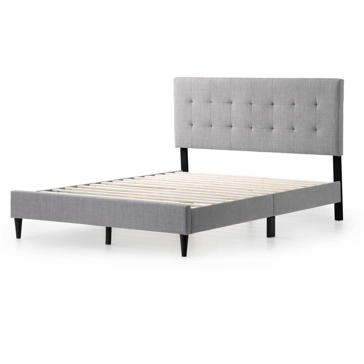 Hivvago Queen size Stone Gray Upholstered Tufted Platform Bed Frame with Headboard