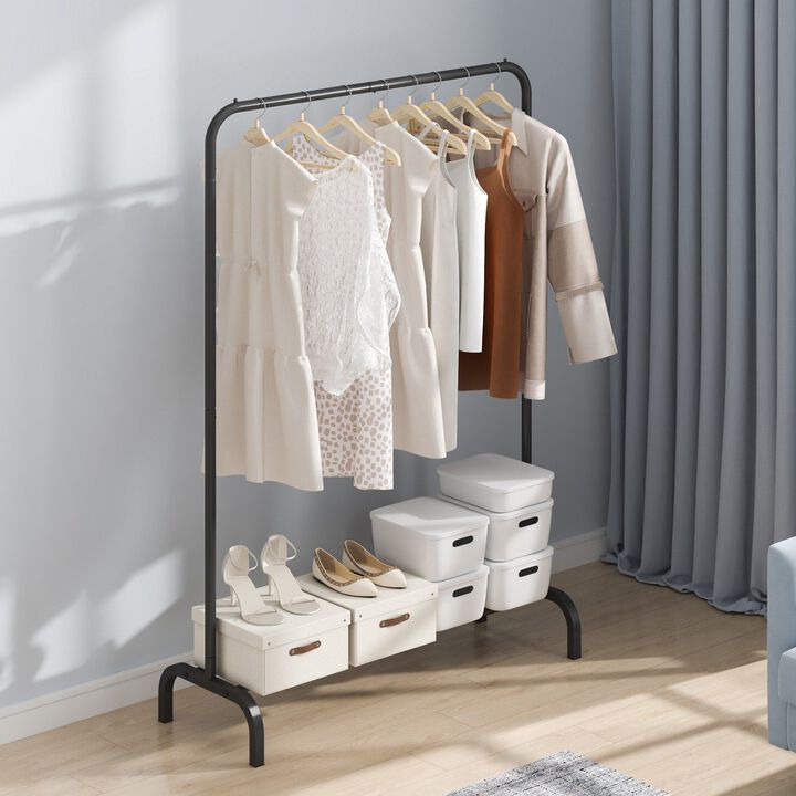 Freestanding Clothes Rack with Hanging Bar and Bottom Storage Organizer