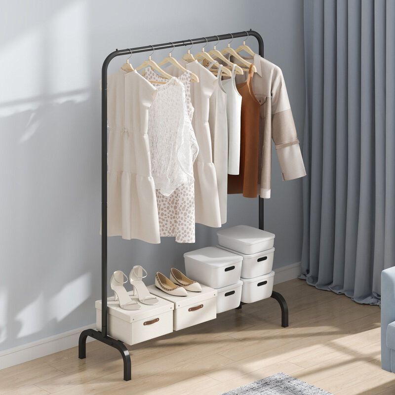 Freestanding Clothes Rack with Hanging Bar and Bottom Storage Organizer image number 1