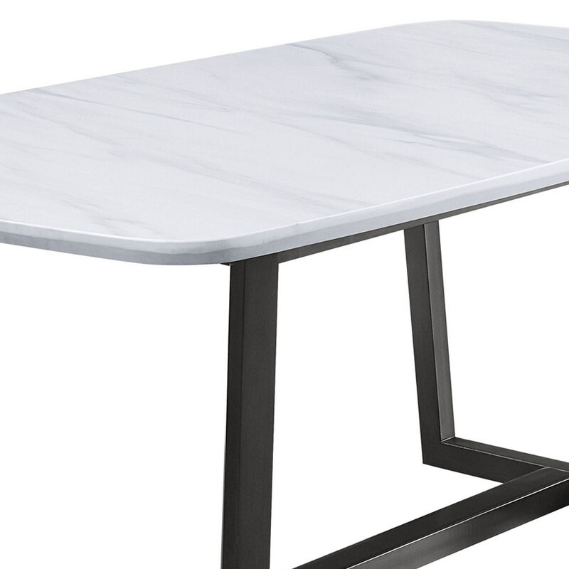 Dining Table with Marble Top and Trestle Base, Gray