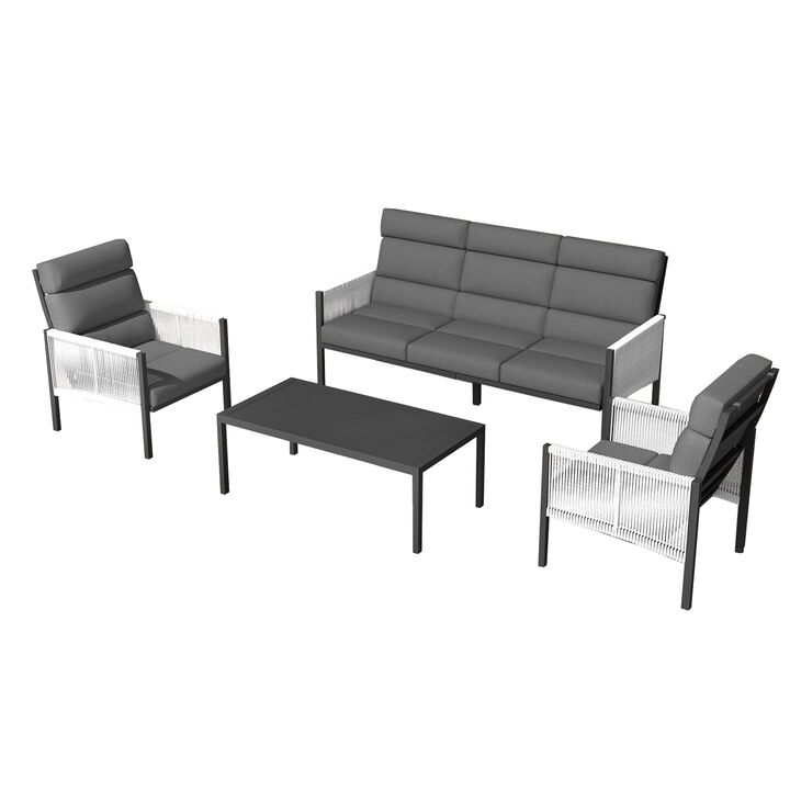 Mondawe 4-Piece Aluminum Patio Conversation Set, Patio Furniture Seating Set with Cushions and Coffee Table for Backyard, Garden