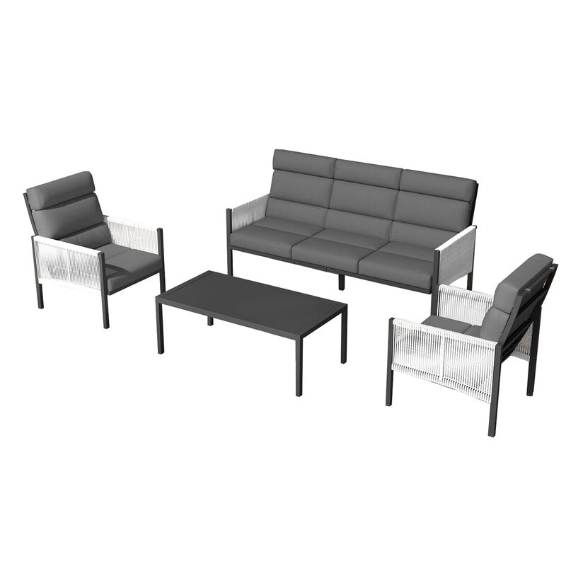 Mondawe 4-Piece Aluminum Patio Conversation Set, Patio Furniture Seating Set with Cushions and Coffee Table for Backyard, Garden