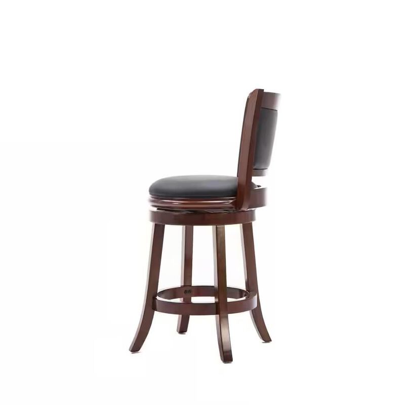 Hivvago Counter Height Barstool in Cherry Wood Finish with Black Padded Swivel Seat